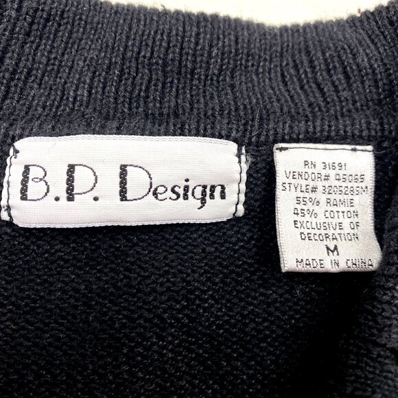 Womens Vtg Christmas Cardigan Sweater BP Design Medium Black Embroidered Beaded - Picture 9 of 16